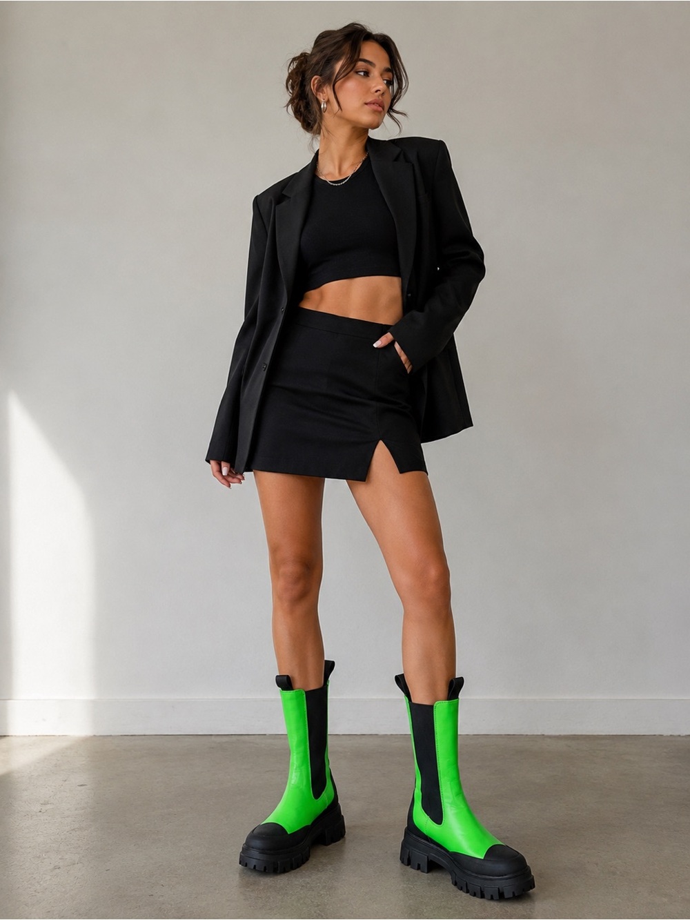 Neon Green Platform Chelsea Combat Boots - Women